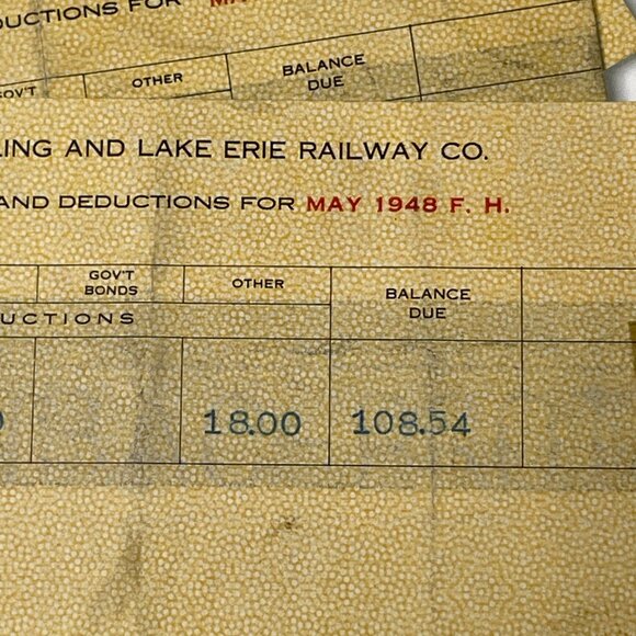 Lot of 5 Wheeling Lake Erie Railway Company 1940s  Employee Earning Pay Stub u - Picture 3 of 6